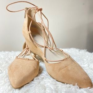 Nude Suede Ballet Style Slip On Wedges